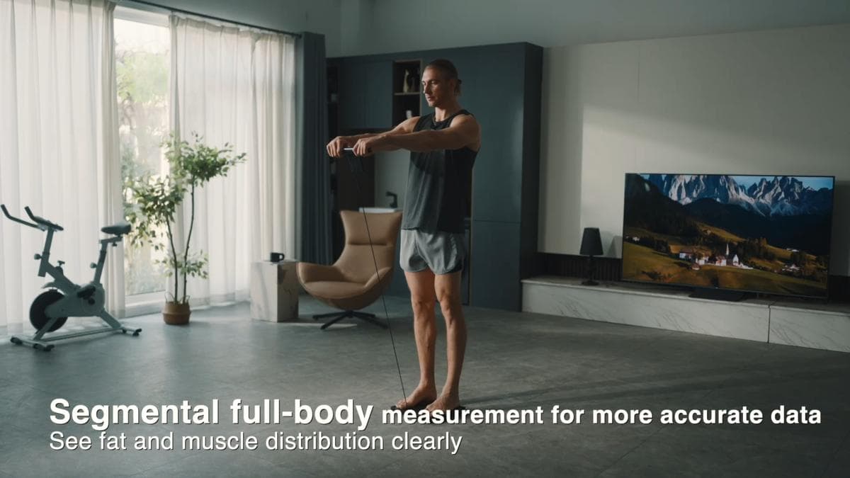 GE body fat scale product video — real footage with AI-enhanced scene